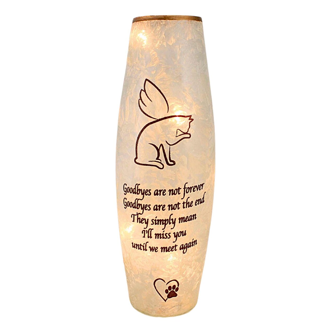 Stony Creek 12.0 Inch Best Friend Cat Pre Lit Vase Bereavement Lighted Glass Accent , Angel Feline Heart Poawprint